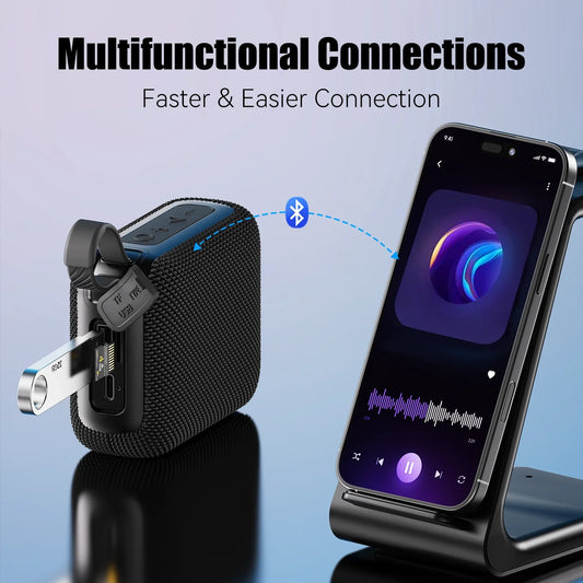 JYX Portable Bluetooth Speaker, IPX5 Waterproof Wireless Speaker with Loud Stereo Sound, 24H Playtime, Mini Party Speaker with Colorful LED Lights for Outdoor, Travel, Hiking, L3-Black