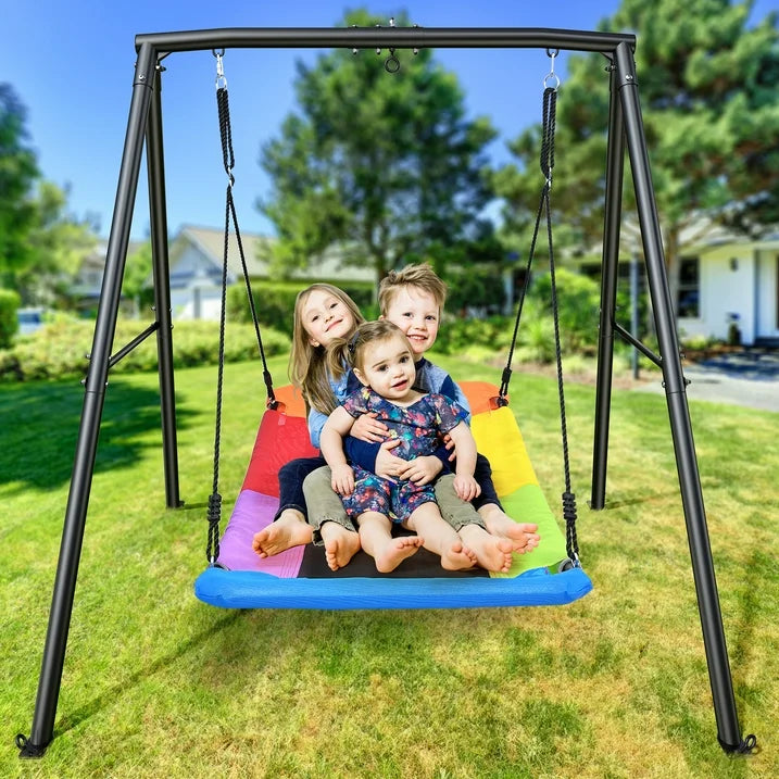 KloKick Metal Swing Set 60 Large Platform Swing, 440lbs Heavy Duty Set for Kids Backyard Play(Rainbow)