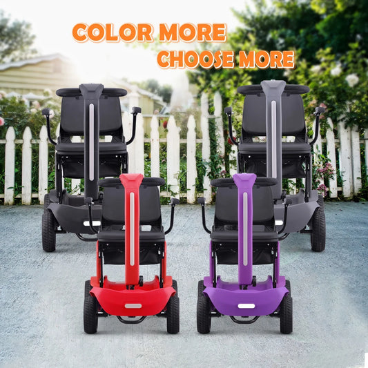 4 Wheels Mobility Scooter for Adults Senior, Foldable Lightweight Powered Device for Travel, with LED Strip Light, Storage Bag, Charger Included, No Assemble Required (Purple)