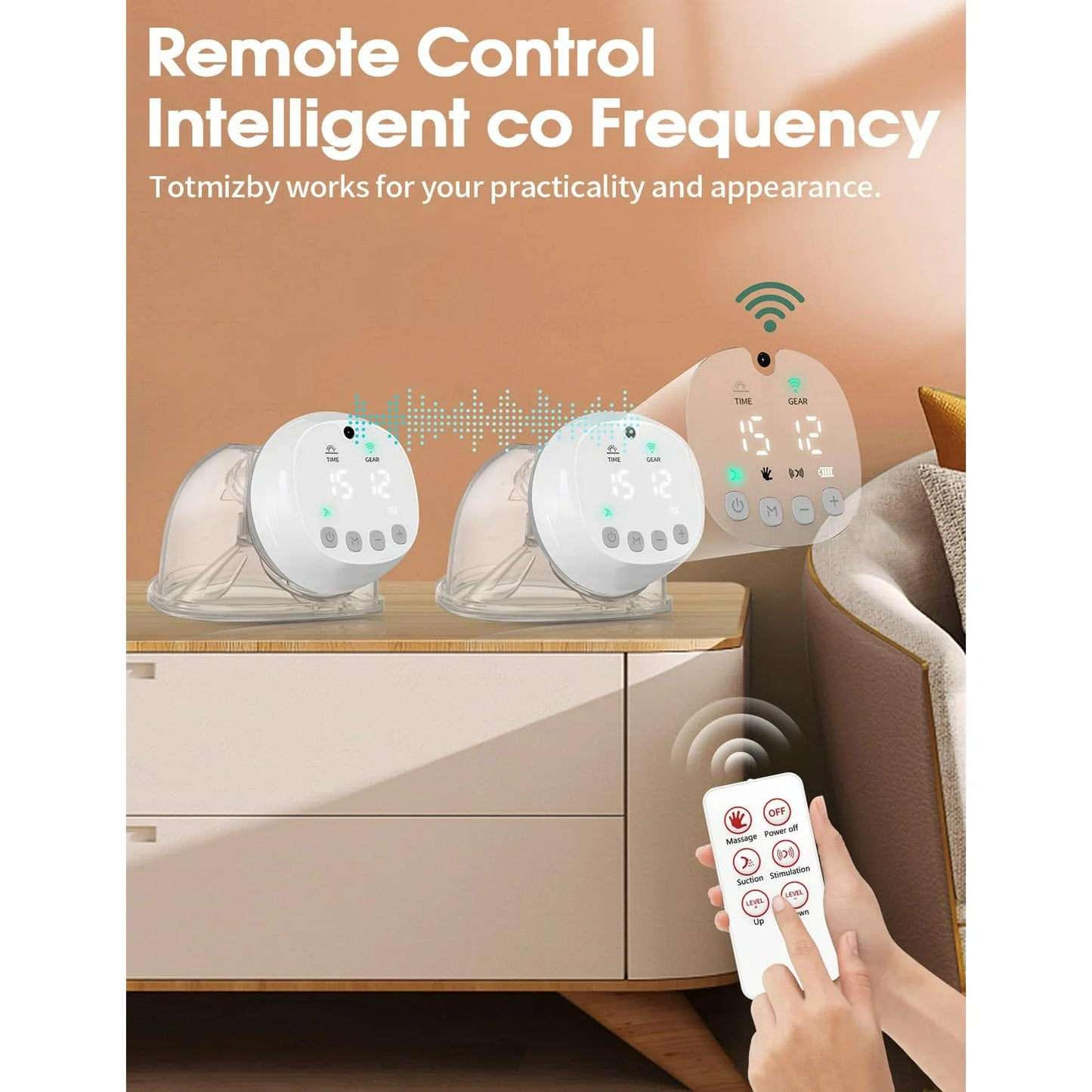 Totmizby Hands Free Electric Breast Pump,Wearable Breast Pump 12 Levels 3 Modes with Remote Control,140°Soft Silicone,LCD,1200mAh Battery,Low Noise Leak-Proof Painless Breastfeeding,2 Pack(Gray)