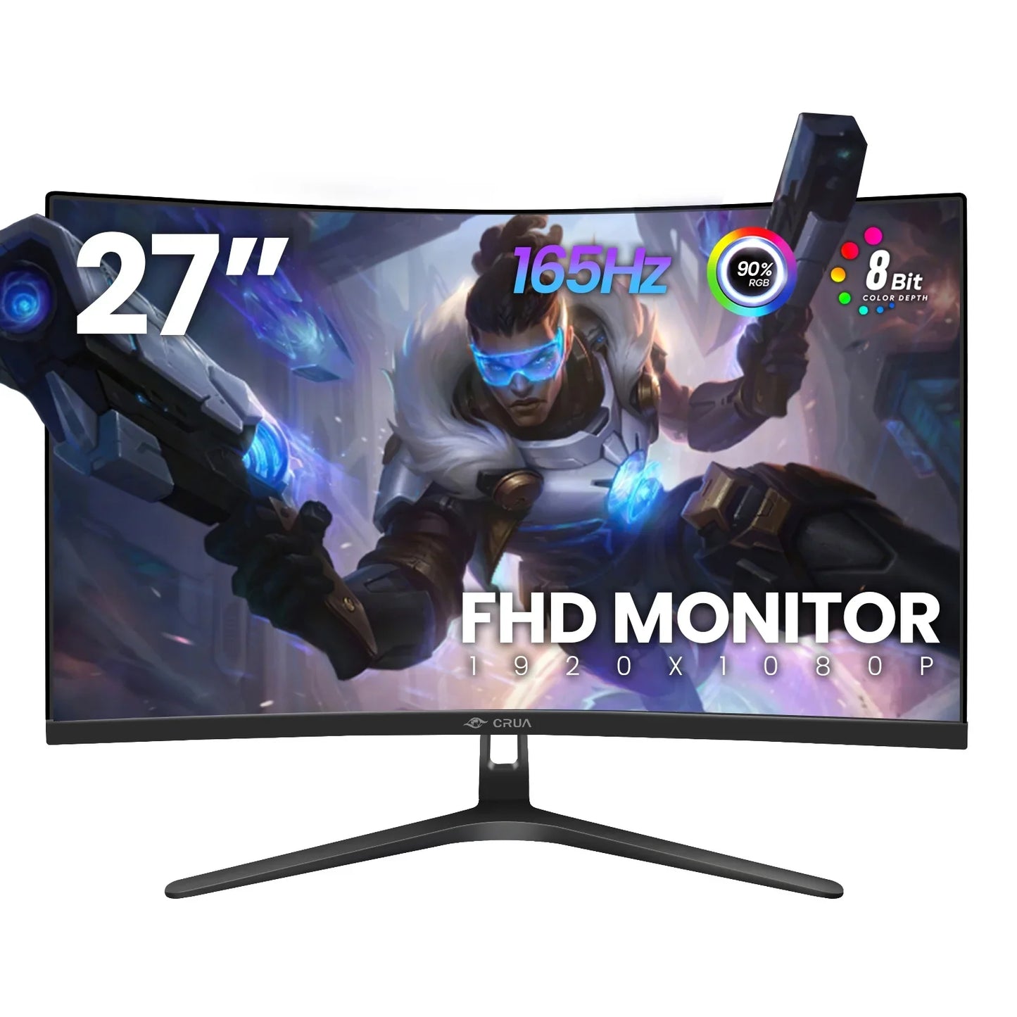 CRUA 27 inch 4K/60Hz Curved Gaming Monitor, FHD 1080P Computer Monitor 1800R, 1ms(GTG) ,100% SRGB,AMD FreeSync, DP & HDMI Port, Black