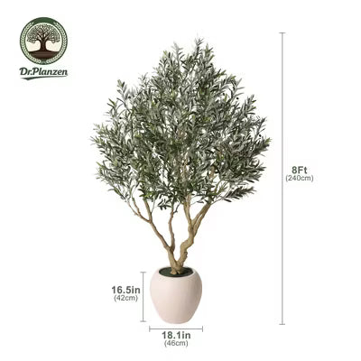 DR.Planzen 8FT Large Double-Fork Artificial Olive Tree in White Oval Planter, Realistic Faux Olive Tree for Indoor Outdoor Home Decor