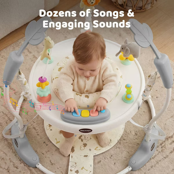 TODECARE 3-in-1 Baby Activity Jumper – 360 Rotating Seat, 3-Level Adjustable Height, Interactive Toys, Removable Foot Mat, Gray