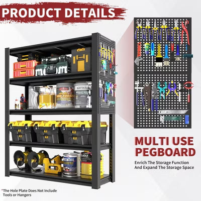 VIYET 78"H Heavy-Duty Metal Shelving with Pegboard Wheels Adjustable Multipurpose Storage Rack for Garage/Warehouse/Office/Kitchen