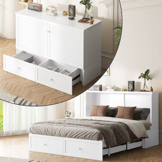 Mjkone Modern Queen Size Murphy Bed with USB ports,2 Drawers,with 4.72''Mattress