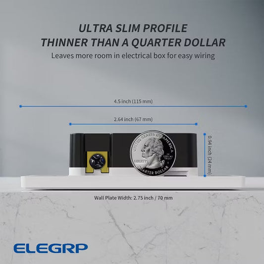 ELEGRP Digital Slide Dimmer Light Switch Single Pole/3-Way for 300W Dimmable LED/CFL Lights and 600W Incandescent/Halogen, UL Listed, 2 Pack