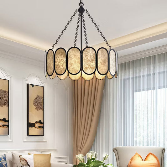 GTCLIGHTING 21.5" Modern Mica Chandeliers for Dining Room, 4-Light Black Antique Pendant Chandelier,Hanging Light Fixture for Living Room Bedroom