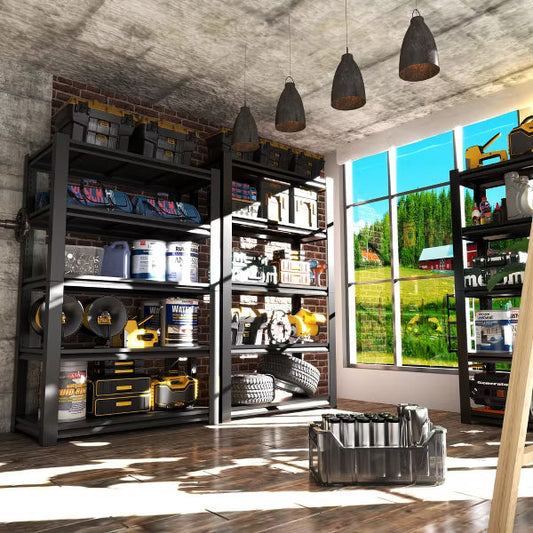 Munora 72"H Heavy Duty 5 Tier Storage Shelves - 3000Lbs Capacity, Adjustable, Suitable for Warehouse, Basement, Workshop, 24"D x 48"W, Black