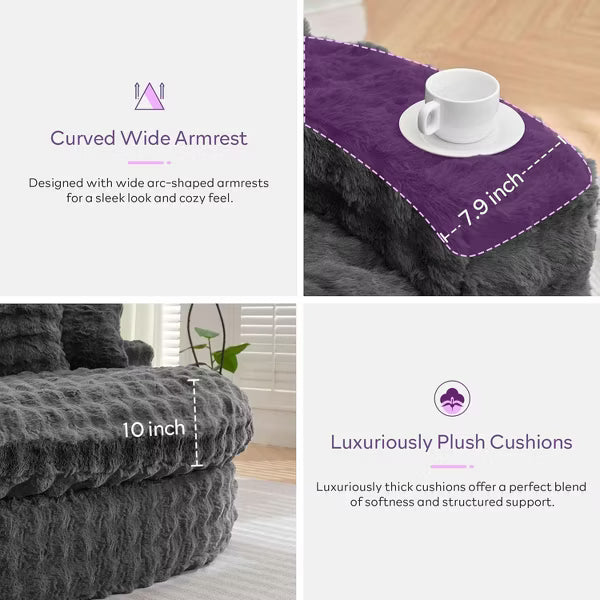 TYBOATLE 83'' Oversized Round Sofa, Soft Cushion Sofa Bed with 6 Pillows, Round Chaise Lounge Chair for Bedroom, Livingroom, Gray