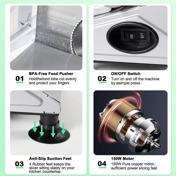 OSTBA Electric Meat Slicer, 150W, 6.7” Removable Stainless Steel Blades, Adjustable 0-15mm Thickness, Easy to Clean, for Meat, Cheese, Bread