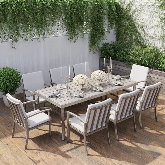 HAPPATIO 9 Piece Aluminum Patio Dining Set, Outdoor Dining Table and Chairs Set