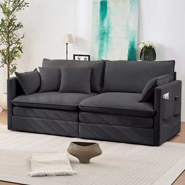 Mjkone 77.95'' lce Velvet 3-in-1 Convertible Loveseat Sleeper Sofa Bed with Side Pockets,Pull Out into Chaise Lounge/Sleeper Bed,Grey