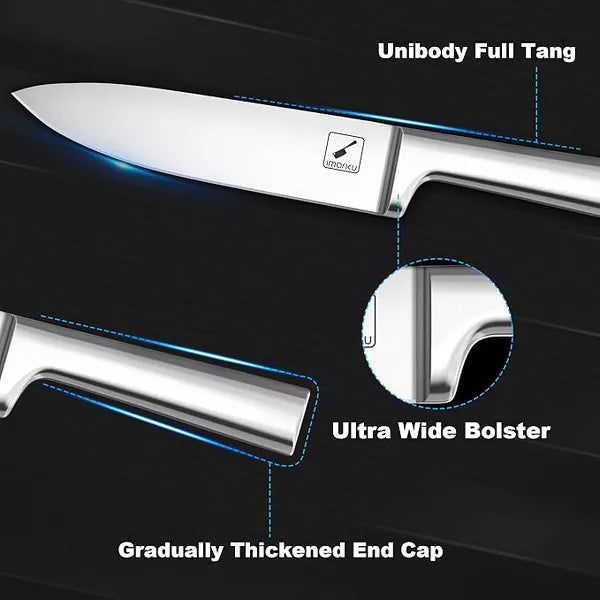 imarku Kitchen Knife Set 15 Pieces Japanese Stainless Steel Knife Block Set with Sharpener - Dishwasher Safe Kitchen Knives, Silver