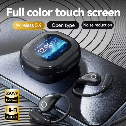 VEATOOL M94 Open Ear Headphones Intelligent Touch Screen Over The Ear Wireless Earbuds Support TF Card,60Hrs Bluetooth 5.4 Earbuds with ENC Clear