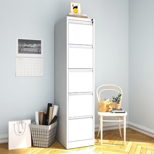 Munora - 5-Drawer Vertical File Cabinet with Lock - Heavy Duty for Letters/Legal/A4 Files - White