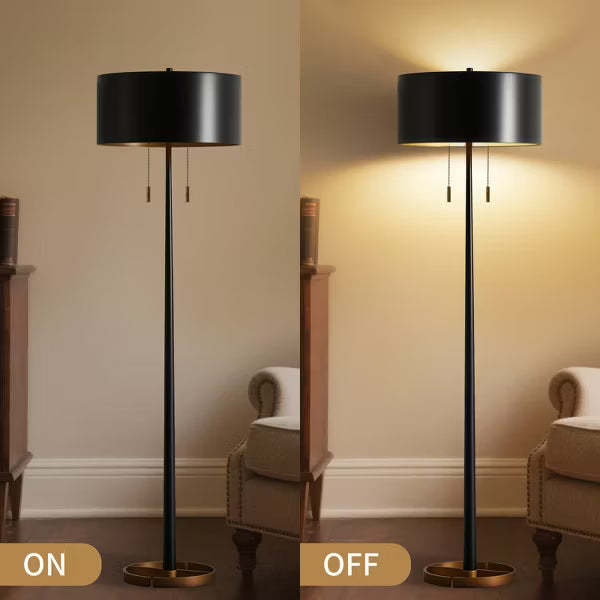 GTCLIGHTING Metal Black Floor Lamp for Living Room,60" Modern Standing Lamp with Dual Pull Chain Switch for Bedroom Office