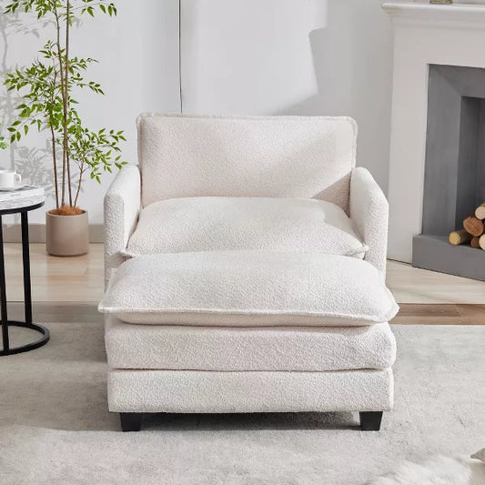 Hyleory 41.34" circle fleece Oversized Accent Chair, Sofa Chair with Ottoman and Large Seat , Modern Armchair for Bedroom Living Room