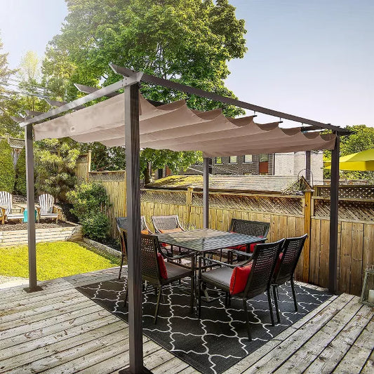 HAPPATIO Outdoor Retractable Pergola Canopy Patio Pergola with Aluminum Frame