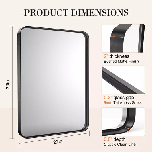 GlasFlength Decorative Wall Mirrors Bathroom Mirror Vanity Mirror for Wall, Aluminum Alloy Framed Wall Mirror Farmhouse, Square Black 22"*2"*30"