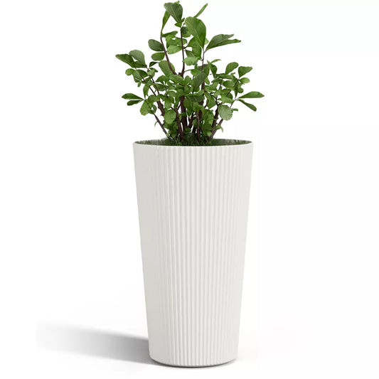 Maggift Planters Tall Planters, 2PCS Indoor Planter Pot Outdoor, Large Flower Pot Cone Striped Plastic Flower Pot , White 13"*13"*23.6"