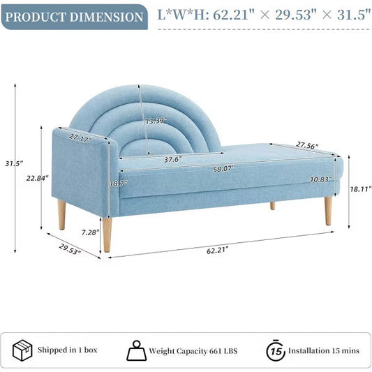 Rainbow Backrest Chaise Lounge Linen Fabric, 660LBS Capacity, Under-Seat Storage, Easy Assembly & 1-Year Warranty, Multiple Colors for Small Spaces