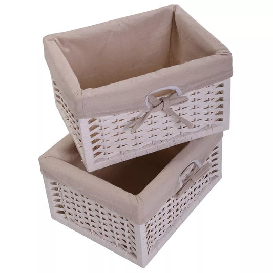 Resenkos Nightstand End Side Table, 3 Tiers 1 Drawer, Bedroom Home Storage Furniture w/ 2 Wicker Basket - White