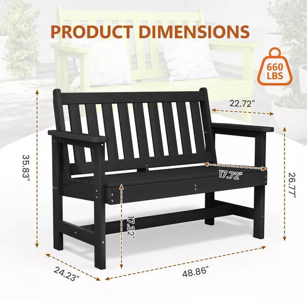 Hyleoty HDPE Outdoor Park Bench 48" x 22" x 35" ,Elegant, Comfortable and Durable