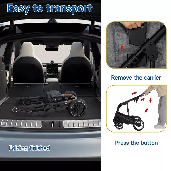 Kinder King 3-in-1 Pet Stroller for Dog, Folding Cat and Dog Stroller with Detachable Cradle