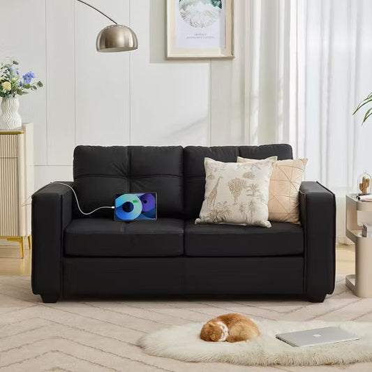 TYBOATLE 88" Faux Leather L-Shaped Sectional Sofa, Comfy Modular Couch with Chaise & USB, Convertible Sofa for Living Room, Bedroom, or Small Spaces