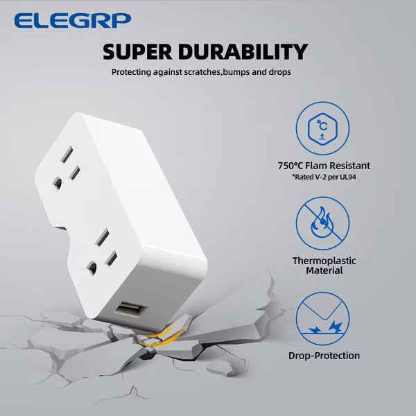 ELEGRP USB Wall Outlet Extender,with Two USB A Ports 21W, Electrical Outlet Extender Wall Tap for Travel, Home and Office