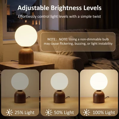 Opal Glass Globe Table Lamp with Wood Base and Dimmer Switch,Walnut