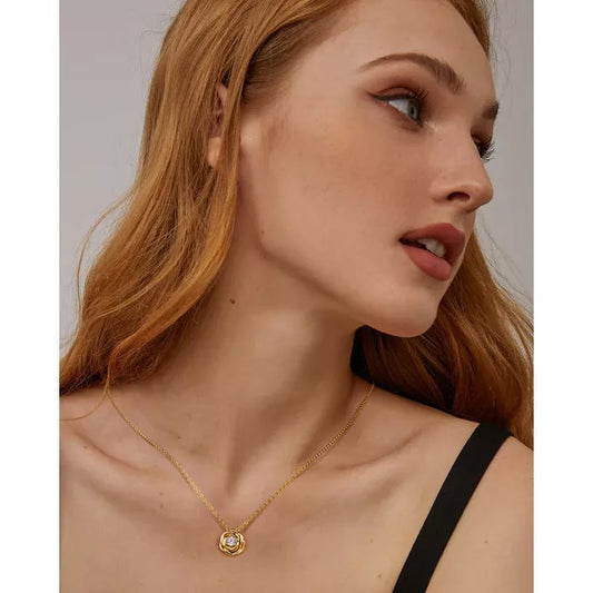 Molenia 14K Gold Plated Rose Pendant 925 Sterling Sliver Necklace for Women Cubic Zirconia Jewelry Mothers Day Christmas Birthday Gifts for Women Her