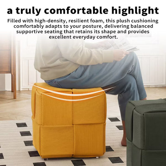 JOYRACER Round Upholstered Ottoman with Storage Multifunctional Foot Rest Coffee Table Padded Seat Vanity Stool, Khaki