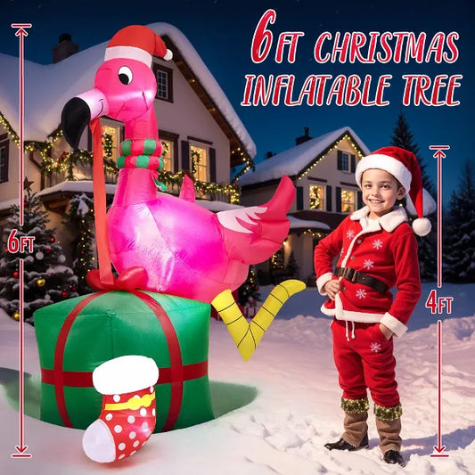 Presence Christmas Inflatables Outdoor Decorations - 6FT Christmas Blow Up Flamingo