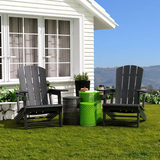 GlasFlength Folding Adirondack Patio Seating Sets, 2PCS with Cup Holder, Suitable for Indoor, Outdoor , Garden, or Backyard,Black, 31.4"*29.6"*36.4"