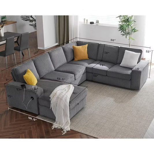 AMERLIFE Sectional Sofa with USB Ports& Storage