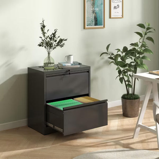 Munora - 2-Drawer Lateral File Cabinet with Lock - Wide Storage for Letter/Legal/A4 Files - Black
