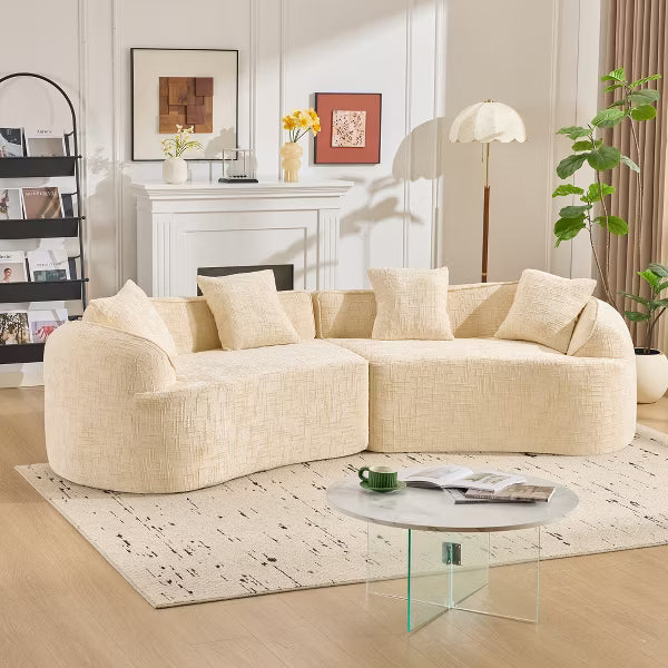 Beige Curved Compressed Sofa, Creative Nordic-style Design for Living Room, Comfortable, Soft and Suitable for Multiple Scenarios