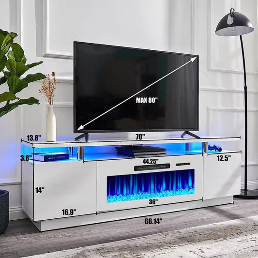 AMERLIFE Fireplace TV Stand, High Gloss LED Entertainment Center