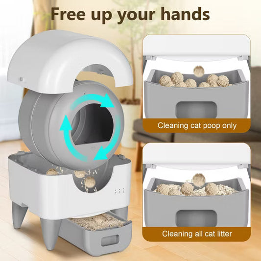 Fumoi Self Cleaning Litter Box,95L Automatic Cat Litter Box Self Cleaning Large Capacity,White