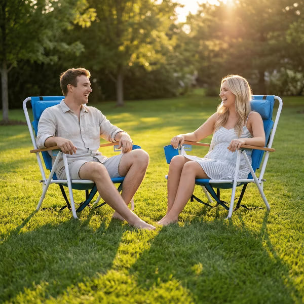 Backpack Beach Chair Set of 2,Camping Chairs with Removable Headrest,Cup Holder,4-Level Adjustable Folding Chair for Beach,Camp,Outdoor(Blue)