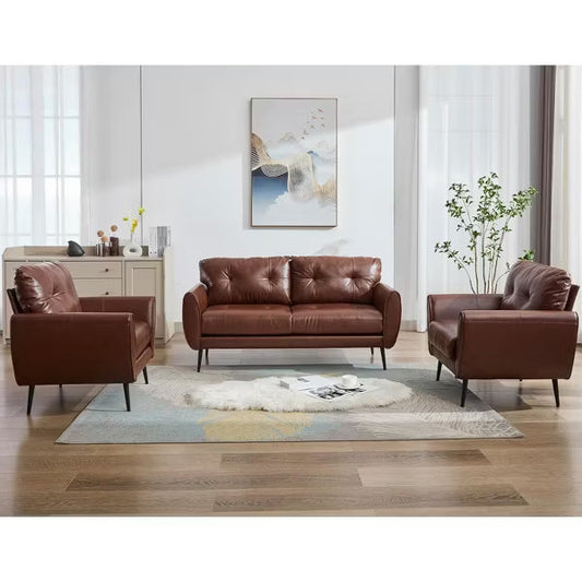 TYBOATLE 61" Faux Leather Loveseat Sofa, Mid-Century Modern Tufted Couch for Small Spaces, Comfy 2-Seater for Living Room, Bedroom, Office