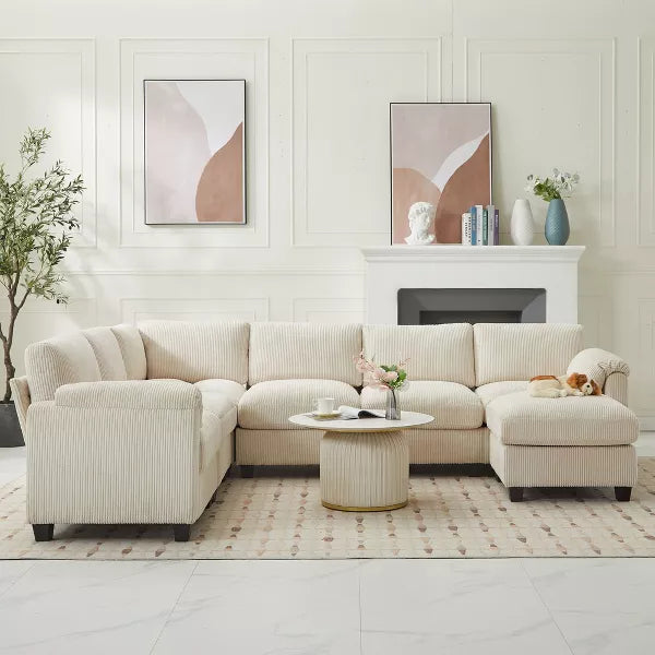 Hyleory 115" Corduroy Oversized Modular Sectional Sofa, U Shaped Couch with Movable Ottoman, Large 7 Seater Corner Sofa for Living Room