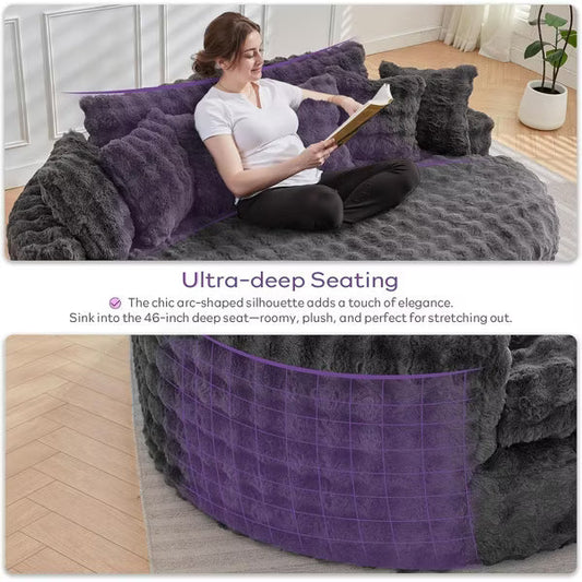 TYBOATLE 83'' Oversized Round Sofa, Soft Cushion Sofa Bed with 6 Pillows, Round Chaise Lounge Chair for Bedroom, Livingroom, Gray