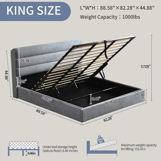 Lift Up Storage Bed King Size Upholstered Platform Bed with Hydraulic System No Box Spring Needed Multiple Colors Easy Assembly