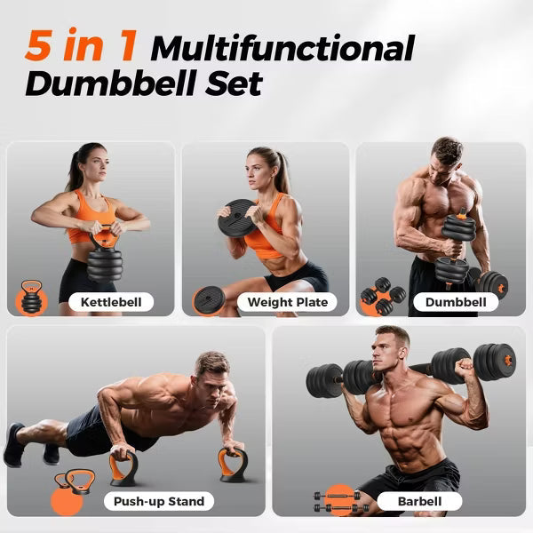 FLYBIRD Adjustable Dumbbells,70lbs Free Weight Set with Connector,5 in1 Dumbbells Set as Barbell,Kettlebell,Push up Stand,Weight Plate