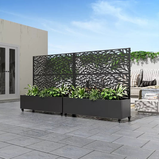 PexFix Outdoor Metal Trellis with Planter Box in Leaf Pattern