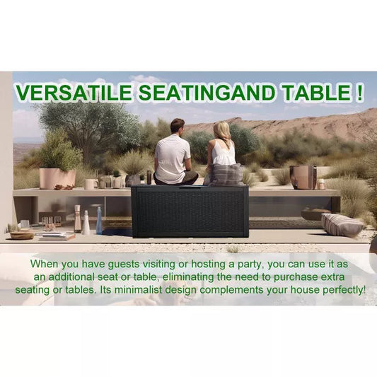 Sersper 100 Gallon Large Resin Deck Box Outdoor Storage Boxes for Patio Furniture,Garden Tools and Pool Supplies-Waterproof,Lockable,Black