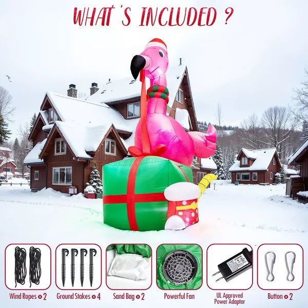 Presence Christmas Inflatables Outdoor Decorations - 6FT Christmas Blow Up Flamingo
