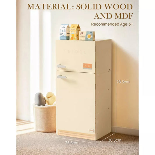 ROBOTIME Play Food and Toy Kitchens, Play Kitchen Playset with Accessories, Fridge Refrigerator Wooden Toy Set for Toddlers, Yellow,